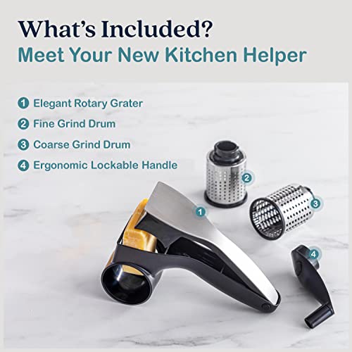 Joined Rotary Cheese Grater With Handle And 2 Interchangeable Grating Drums -Parmesan Cheese Grater Rotary Handheld - Fine And Coarse Grind Kitchen Grater Rotary Tool #TOP2