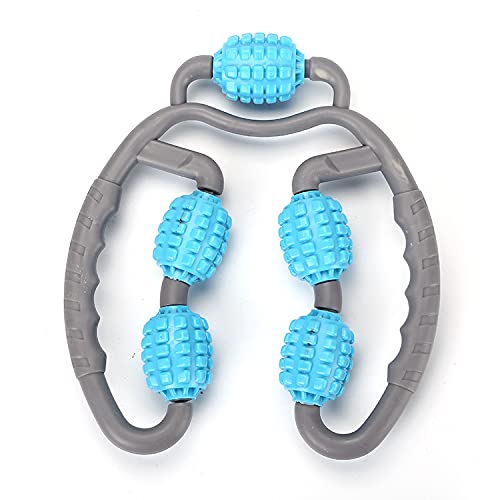 フォームローラー マッサージローラー 足 ストレッチ グリッド 筋膜ローラー ぱくぱくローラー ダイエットローラー美脚 手持ち挟む筋膜リリース 脚やせ 便携 軽量 ピンク ブルー (ブルー, 5個)