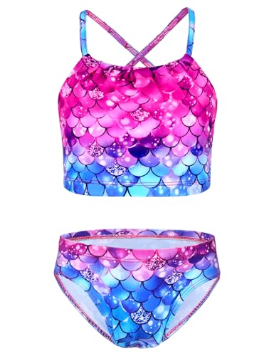 Image of TENVDA Girls Swimsuit 2-Piece Halter Tankini Set Beach Sport Bathing Suit UPF 50+ Swimwear