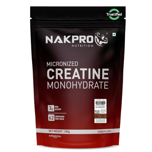 NUTRITION Micronised Creatine Monohydrate | 250g (62 Servings) | Blueberry | Trustified Certified | Rapid Absorption Pre/Post Workout