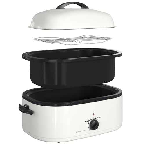 Image of 20 Quart Electric Roaster Oven with Self-basting Lid, Turkey Roaster Oven with Removable Pan and Rack, White