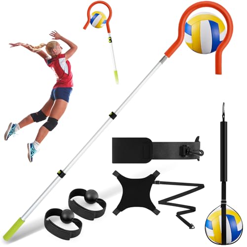 Silipull 4 Pcs Volleyball Spike Trainer Set Volleyball Training Equipment Solo Serve Volleyball Attack Trainer Volleyball Rebounder for Beginners Practicing Serving Spiking Volleyball Gift (Orange)