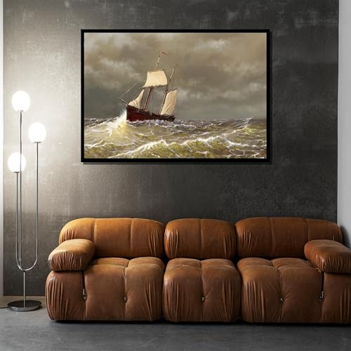 Tableau sur toile voilier en mouvement déco murale salon aventure marine 30x40 - 4
