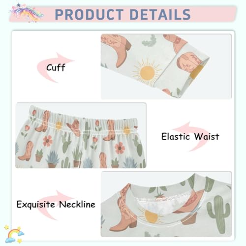 Pajama Sets Long Sleeve Cactus Boots Desert Themed Soft Comfy Sleepwear 2 Piece PJS 3-8T4
