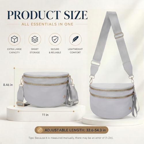 Image of Womens Crossbody Bag, Spacious Nylon Bum Bag Trendy Shoulder Purse with Adjustable Strap Zipped Travel Essentials