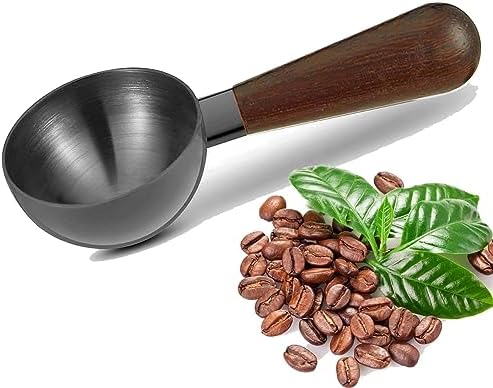 Minos Coffee Scoop,15g Black Coffee Measuring Spoon For Coffee Beans,Ground Coffee And Tea, Retro Stainless Steel Coffee Scoop With Nature Wood Handle