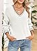 Dokotoo Sweaters for Women Fall Fashion 2025 Trendy V Neck Long Sleeve Pullover Sweater Tops Casual Contrast Stitching Chunky Knit Womens Sweaters Comfy Loose Cute Winter Clothing for Women White S
