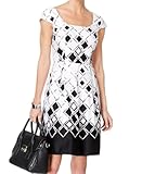 Nine West Women's Painted Diamonds Boarder Cap Slv Fit and Flare Drs