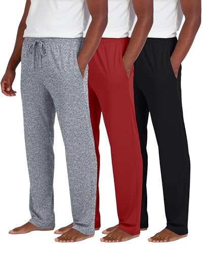 Image of Real Essentials 3 Pack: Men's Pajama Pants Soft PJ Lounge Bottoms Loungewear Pijamas Elastic Waist Pockets (Big and Tall)