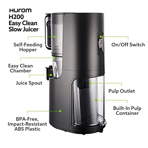 Hurom H200 Easy Clean Slow Juicer, Matte Black | Hands Free | Hopper Fits Whole Produce | Quiet Motor | Scrub Free Cleaning | BPA Free | Easy Assembly | Healthy Living | Cold Press Masticating Juicer - Image 3