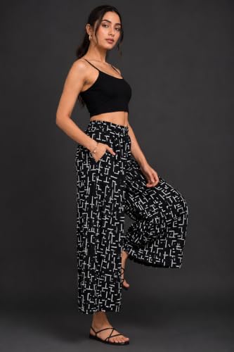 Image of Women Printed Palazzo Pants Combo Pack of 2, Comfortable Elastic Waist Lounge Pants for Women | Relaxed Fit, Loose Fitting Wide Leg Palazzo Pants, Casual Bottom (Available in S to 3XL Size)