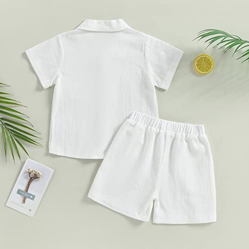 Toddler Baby Boy Linen Outfits Solid Color Short Sleeve Lapel Button Down Shirt and Shorts Summer Clothes Set3
