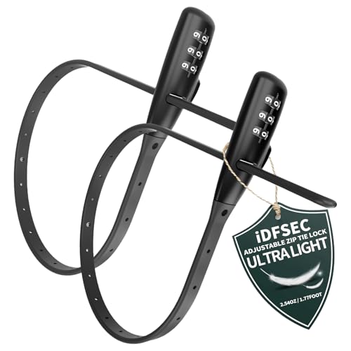 iDFSEC Zip Tie Lock, Adjustable Cable Tie with Stainless Steel Core - Multi-Purpose Cable Lock for Securing Helmets, Bicycles, Skis, Scooters, Café, Gate Door (2/Pack, Black)