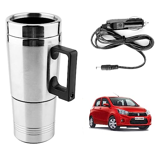 Image of Oshotto 12V Stainless Steel Car Heating Kettle /Mug, Travel Friendly electric Tea /Coffee maker Compatible with Maruti Suzuki Celerio Celerio X (300ml) - Silver