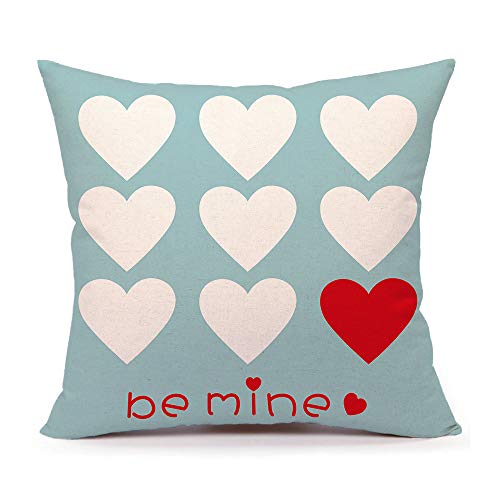 4TH Emotion Valentine's Day Throw Pillow Case Cushion Cover Love Hearts Be Mine Home Decor 18 x 18 Inch Cotton Linen for Sofa Couch