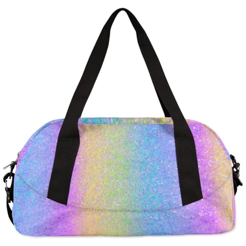 Custom Sports Dance Gym Bag, Personalized Dancing Ballet Bag Travel Overnight Small Duffel Bag Gymnastics Swimming Sleepover Overnight Sports Bag, Purple Blue Glitters Bling4