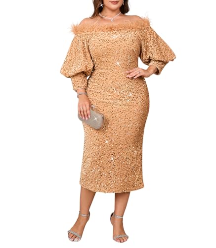 dasmzper Women Sexy Sequin Off The Shoulder Puff 3/4 Sleeve