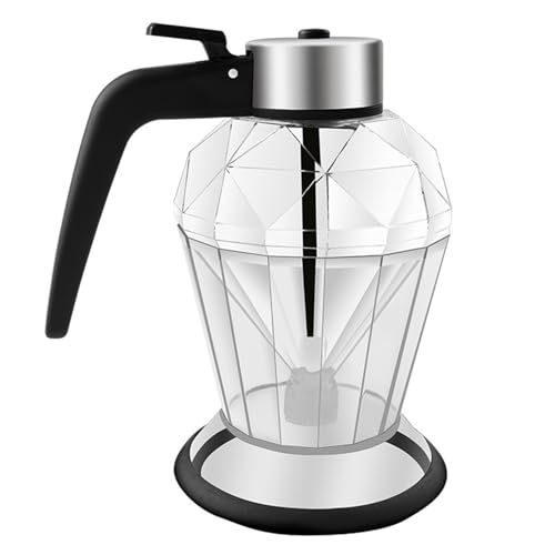 CUCUFA Glass Honey Dispenser No Drip with Stand, 200ml Clear Honey Jar, Press-Type Syrup Dispenser Honey Pot with Handle for Kitchen Tool, Glass Honey Dispenser