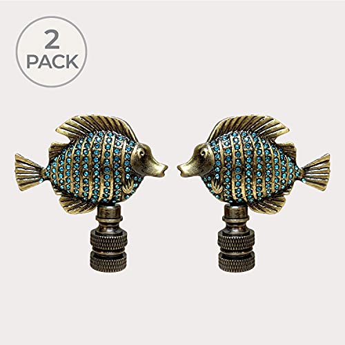 Image of Royal Designs, Inc. Sea Life Lamp Finial, Emerald Fish, Antique Brass, Replacement Finial for Table or Floor Lamps, Set of 2