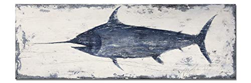 Bedroom Wall Art Ocean Sea Wall Decor Indigo Blue Swordfish Picture Artwork Painting Print Nautical Bathroom Art Pictures Framed Canvas Prints Ready To Hang (Dark Blue, 36Wx12H) #TOP23