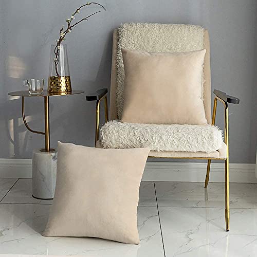 Image of Decorative Holland Velvet Cushion Square Pillow Covers Pillowcases for Sofa Bedroom with Invisible Zipper || (Cream, Set of 5 Piece (16X16 Inches)