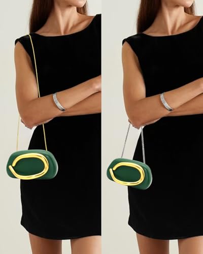 Image of Evening Clutch Purse for Women, PU Leather Wedding Guest Clutch Metal Chain Shoulder Bag, Crossbody Purse