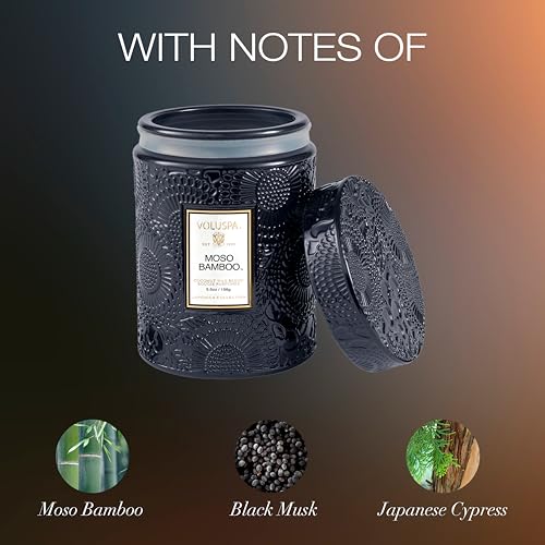 Image of Voluspa Moso Bamboo, Small Candle Jar, 5.5 oz, 50 Hour Burn Time, Coconut Wax for Clean Burning, Handcrafted in the USA