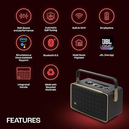 Image of JBL Authentics 300, Portable Smart Home WiFi Speaker & Music Streaming,Upto 8Hrs Playtime, Voice Assist & Bluetooth Connectivity,Automatic Calibration,Compatible with Google Home & Alexa