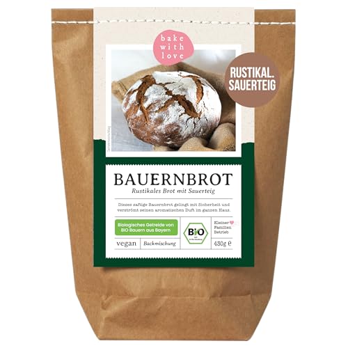 Bio Brotbackmischung Bauernbrot – Sauerteigbrot mit Roggenmehl & Dinkel – für Brotbackautomat & Ofen – frisches Brot backen – Bake with Love – 1 Pack