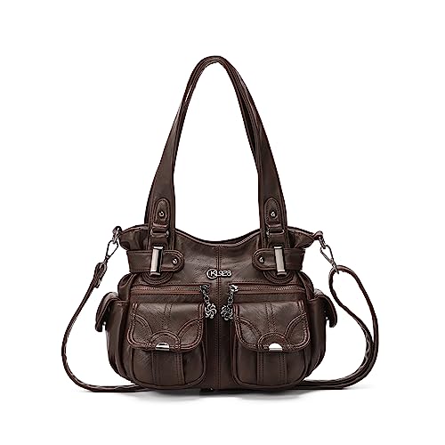 Image of KL928 Women's Shoulder Purse Large Hobo Tote PU Leather Multi-Pocket Bag | Large capacity, water-resistant, easy-clean, adjust strap, fits 10.2 inchipad, pockets, compartments, zipper, shop, travel, daily