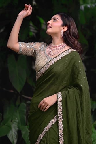 Image of Women's Designer Bollywood Soft Georgette Heavy Embroidery Sequins Work Sarees For Wedding With Blouse Piece