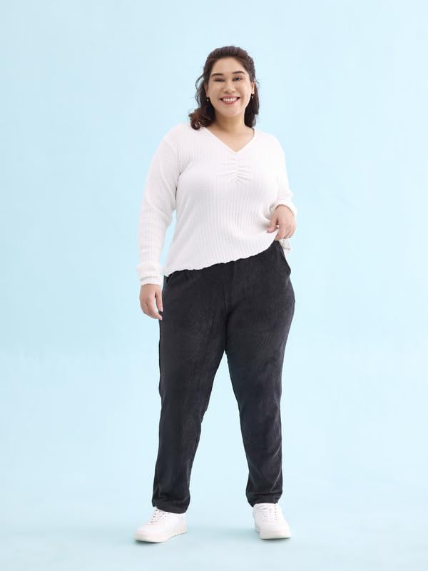 Image of GO COLORS Solid Corduroy Treggings for Women | Warmtech, Mid Rise, Side Pocket