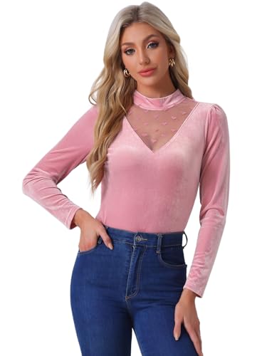 Haut vintage en maille velours Allegra K à col montant pour femme