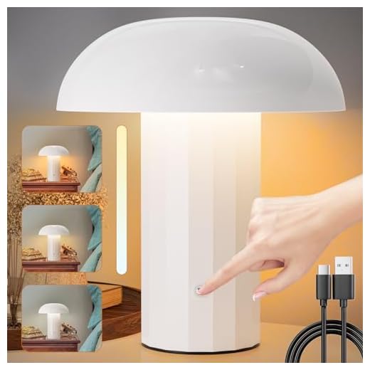 skelo Lampara Seta, Lamparas de Mesita de Noche Táctil LED Regulable, Lámpara de Mesa Inalámbrica 2700K-6500K Dura 10h, Lampara Escritorio para Dormitorio Salón Bar Restaurante, USB-C 5200mAh