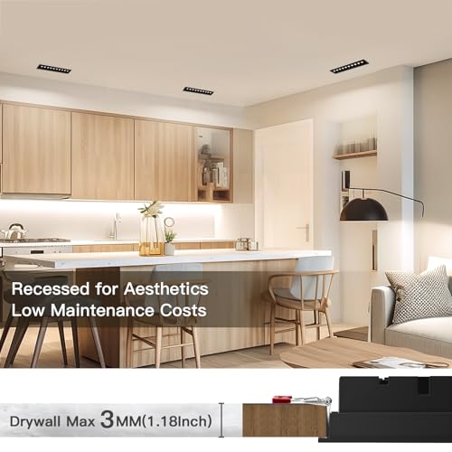 Image of 15W LED Linear Recessed Lighting,4000K 900LM Downlight with Beam Angle Adjustable, Indoor Spotlight with TRIAC /ELV /0-10V Dimable ETL Driver in Junction Box (Ra95 /36 /Black with Trim)