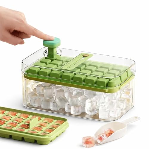 Image of DEVAR Ice Cube Tray with Lid & Storage Container | Press Release Ice Cube Mold for Freezer | Stackable Easy Release Ice Maker Tray, Plastic Square Ice Cube Tray for Whiskey, Cocktails & Home Kitchen
