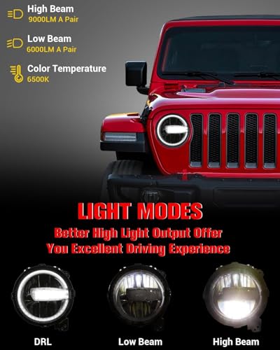 Image of BICYACO DOT 9 Inch LED Headlights Compatible with Jeep Wrangler JL JLU Gladiator JT 2018-2026, 120W Headlamps with DRL High /Low Beam, Plug N Play Replacement- 1 Pair