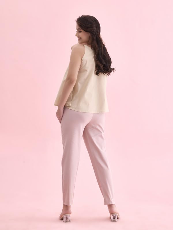Image of GO COLORS Solid Tapered Fit Chino Pants for Women |Mid Rise, Side Pocket