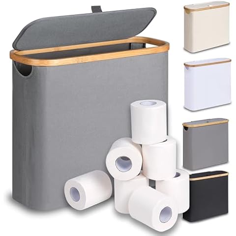efluky Toilet Paper Basket 28L, Toilet Paper Storage with Lid for Bathroom, Toilet Paper Holder with Storage, Free Standing Toilet Paper Organizer Holds Up to 9-12 Rolls, Grey Cover