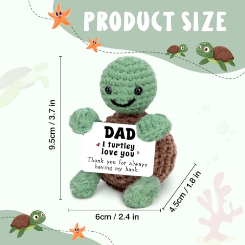 Image of Crochet Turtle Gift for Dad Stepdads Bonus Dad, Father Turtle Crochet with Positive Message, I Love You Dad Gift from Daughter Son Wife, Father's Day Decor