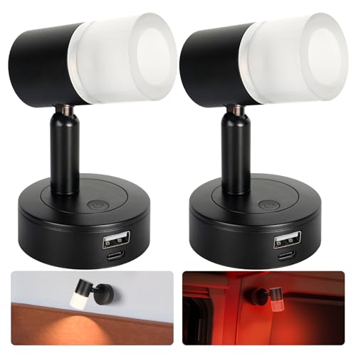 acegoo 12V Leselampe Wohnmobil LED Dimmbar Bett Lampe mit USB-Schnellladegerät, Acryl Spot 24VDC für Boot Wohnwagen Camper Van Yacht Innenbeleuchtung, Fest verdrahtet 3200K/rote Nachtlicht Schwarz