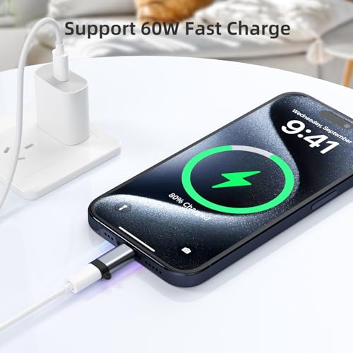 5 Pack USB C to Lightning Charge Adapter for iPhone 16 15, Lightning to USB C Adapter with Fast Charge Data Transfer for iPhone 16 15 Plus Pro Max, Galaxy S24 S23, Pixel 8 7 6, iPad Pro, Macbook Pro