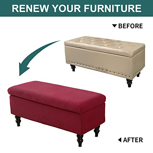 Housse pouf extensible vin rouge grand repose pieds lavable - 7