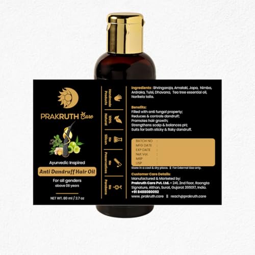 Image of Ayurvedic Inspired Anti Dandruff Hair Oil, 80 ml, Infused with Ginger, Tulsi, Amla, Neem