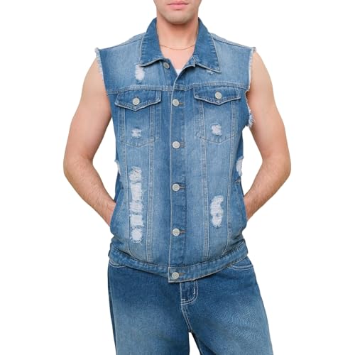 VICTORIOUS Distressed Denim Vest DK101 - Classic Indigo - 3X-Large - A3G