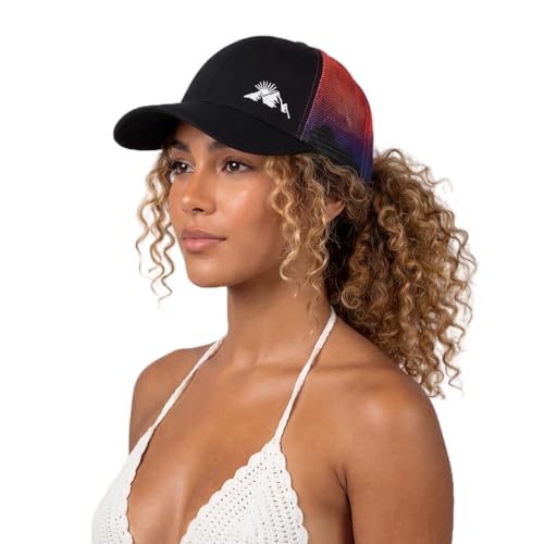 TOP-EX Ponytail Trucker Baseball Hats Caps for Women Girls Beach Summer Golf Snapback Cute Sun Protection Vacation Mom Afterglow Black Small Medium S M
