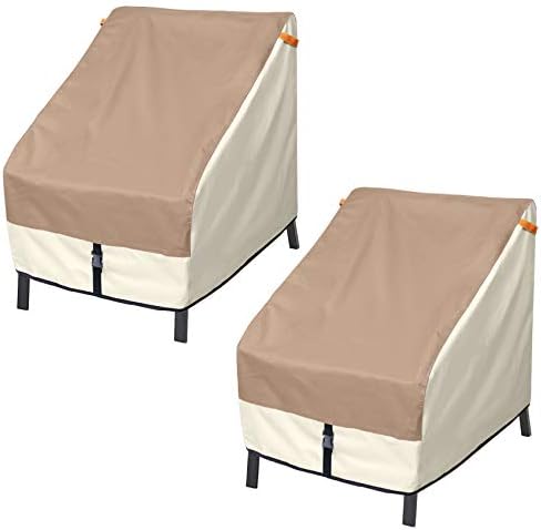Porch Shield Patio Chair Covers - Waterproof Outdoor Lounge Deep Seat Single Lawn Chair Cover 2 Pack - 28W x 30D x 28H inch, Light Tan & Khaki