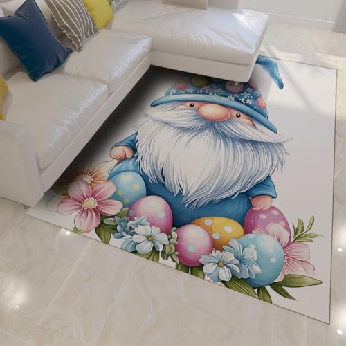 Tapis antidérapants à poils bas fleurs sauvages bleu rose pour salon - 4