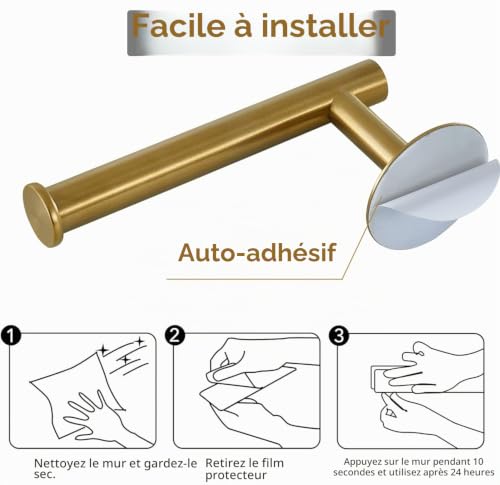 Porte-papier WC autocollant inox SUS304 doré Markcco