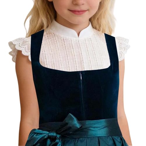 Dirndl Mädchen Dirndl Bluse Kinder Trachtenbluse Kurzarm Weiß Trachtenmode Oberteile Bluse Locker Elegant Rüschen Ausschnitt Casual Shirt Dirndlbluse Oktoberfest Outfit 7-14 Jahre